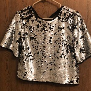 Black and silver sequin crop top